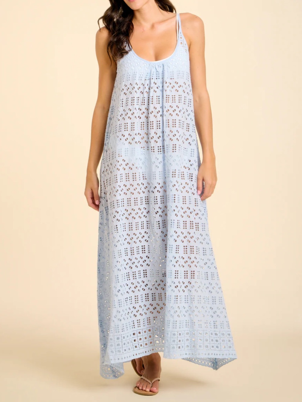 Sitano Eyelet Maxi Dress Cover-Up in Dusty Blue